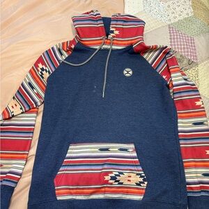 Hooey Blue and Red Zip Up Sweater